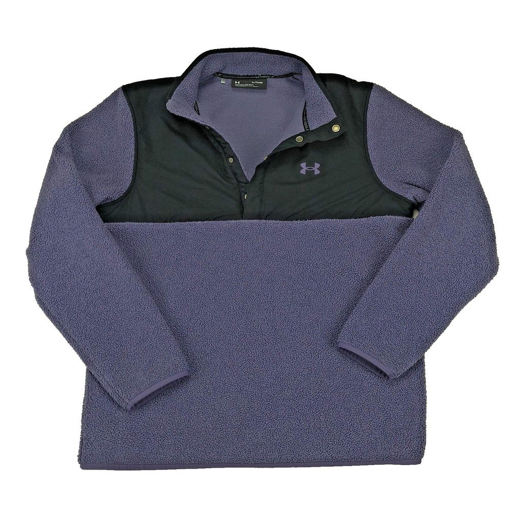 Under Armour Golf Mens XL Purple Black Sherpa Fleece Snap Button Pullover Jacket